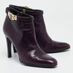 Pre Owned Gucci Purple Leather Buckle Detail Ankle Booties Size 37.5