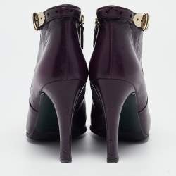 Pre Owned Gucci Purple Leather Buckle Detail Ankle Booties Size 37.5