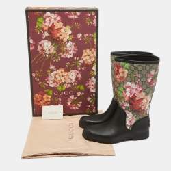 Gucci Multicolor Canvas and Rubber Floral Riding Boots Size 41