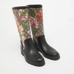 Gucci Multicolor Canvas and Rubber Floral Riding Boots Size 41