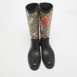 Gucci Multicolor Canvas and Rubber Floral Riding Boots Size 41