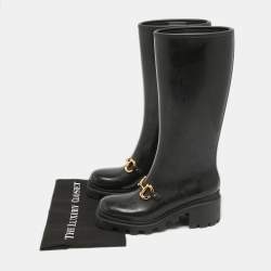 Pre Owned Gucci Black Rubber Horsebit Rain Boots Size 40