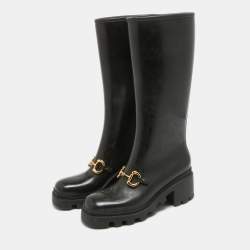 Pre Owned Gucci Black Rubber Horsebit Rain Boots Size 40