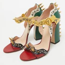 Pre Owned Gucci Multicolor Leather Malaga Kid Embellished Ankle Strap Sandals Size 41