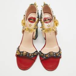 Pre Owned Gucci Multicolor Leather Malaga Kid Embellished Ankle Strap Sandals Size 41