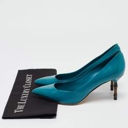 Pre Owned Gucci Green Patent Leather Kristen Bamboo Pumps Size 39