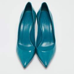 Pre Owned Gucci Green Patent Leather Kristen Bamboo Pumps Size 39