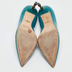 Pre Owned Gucci Green Patent Leather Kristen Bamboo Pumps Size 39