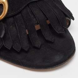 Gucci Black Suede GG Marmont Fringe Mules Size 37.5