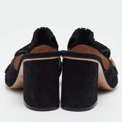 Gucci Black Suede GG Marmont Fringe Mules Size 37.5
