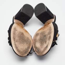Gucci Black Suede GG Marmont Fringe Mules Size 37.5
