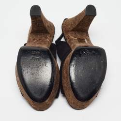 Pre Owned Gucci Black Suede Grease Cork Platform Peep Toe Slingback Sandals Size 39.5