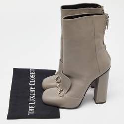 Pre Owned Gucci Grey Leather Horsebit Ankle Boots Size 39