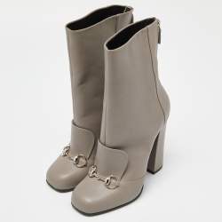 Pre Owned Gucci Grey Leather Horsebit Ankle Boots Size 39