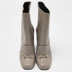 Pre Owned Gucci Grey Leather Horsebit Ankle Boots Size 39