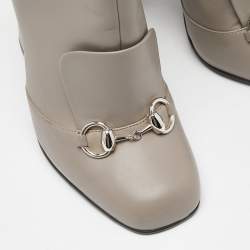 Pre Owned Gucci Grey Leather Horsebit Ankle Boots Size 39