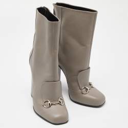Pre Owned Gucci Grey Leather Horsebit Ankle Boots Size 39