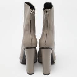 Pre Owned Gucci Grey Leather Horsebit Ankle Boots Size 39
