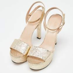 Pre Owned صندل غوتشي نعل سميك كلادي جلد أزرق ميتالك مقاس 39