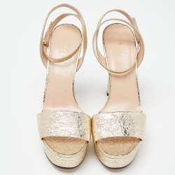 Pre Owned صندل غوتشي نعل سميك كلادي جلد أزرق ميتالك مقاس 39