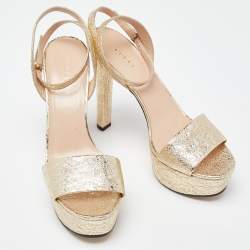 Pre Owned صندل غوتشي نعل سميك كلادي جلد أزرق ميتالك مقاس 39