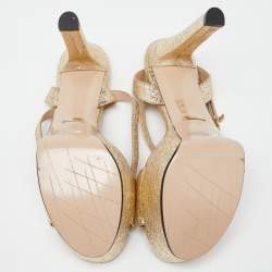 Pre Owned صندل غوتشي نعل سميك كلادي جلد أزرق ميتالك مقاس 39