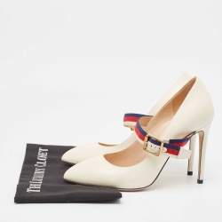 Gucci Cream Leather Mary Jane Sylvie Pumps Size 38.5