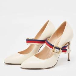Gucci Cream Leather Mary Jane Sylvie Pumps Size 38.5