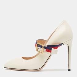 Gucci Cream Leather Mary Jane Sylvie Pumps Size 38.5