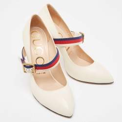 Gucci Cream Leather Mary Jane Sylvie Pumps Size 38.5