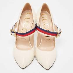 Gucci Cream Leather Mary Jane Sylvie Pumps Size 38.5