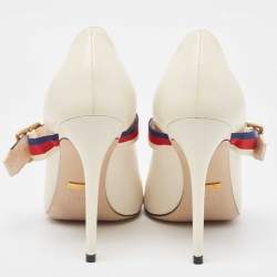 Gucci Cream Leather Mary Jane Sylvie Pumps Size 38.5