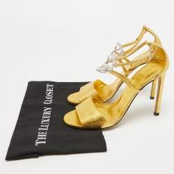 مملوكة مسبقًا Gucci Gold Leather Interlocking G Crystal Embellished  Ankle Sandals Size 39.5