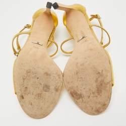 مملوكة مسبقًا Gucci Gold Leather Interlocking G Crystal Embellished  Ankle Sandals Size 39.5