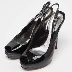 Gucci Black Patent Leather Peep Toe Slingback Sandals Size 38