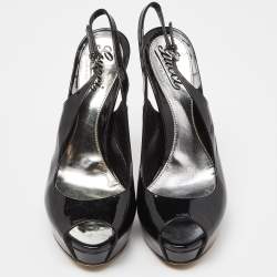 Gucci Black Patent Leather Peep Toe Slingback Sandals Size 38