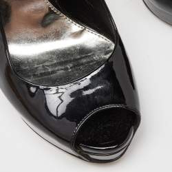 Gucci Black Patent Leather Peep Toe Slingback Sandals Size 38