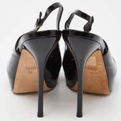 Gucci Black Patent Leather Peep Toe Slingback Sandals Size 38