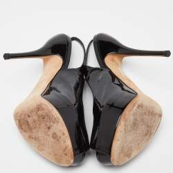 Gucci Black Patent Leather Peep Toe Slingback Sandals Size 38
