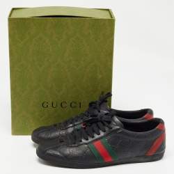 Pre Owned Gucci Black Leather Guccissima Web Sneakers Size 38