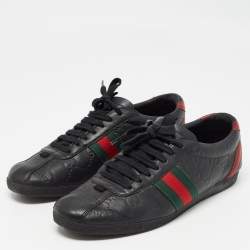 Pre Owned Gucci Black Leather Guccissima Web Sneakers Size 38