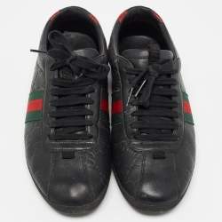 Pre Owned Gucci Black Leather Guccissima Web Sneakers Size 38