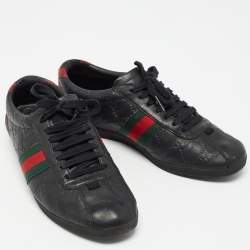 Pre Owned Gucci Black Leather Guccissima Web Sneakers Size 38