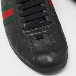 Pre Owned Gucci Black Leather Guccissima Web Sneakers Size 38