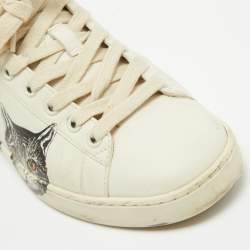 Pre Owned Gucci Off White Leather Mystic Cat Ace Sneakers Size 37