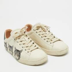 Pre Owned Gucci Off White Leather Mystic Cat Ace Sneakers Size 37