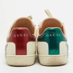 Pre Owned Gucci Off White Leather Mystic Cat Ace Sneakers Size 37