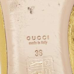 Gucci Gold Scalloped Leather Interlocking G Faux Pearl Ballet Flats Size 36