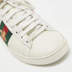 Gucci White Leather and Sneak Embossed Ace Web Sneakers Size 37