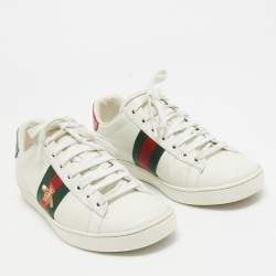 Gucci White Leather and Sneak Embossed Ace Web Sneakers Size 37